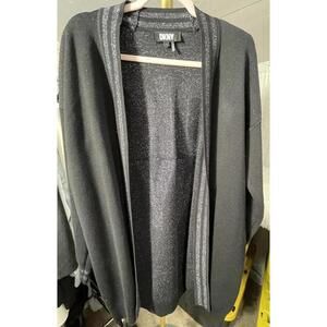 DKNY Women’s Black Shimmery Open Front Cardigan Sweater Back Logo Sz Small